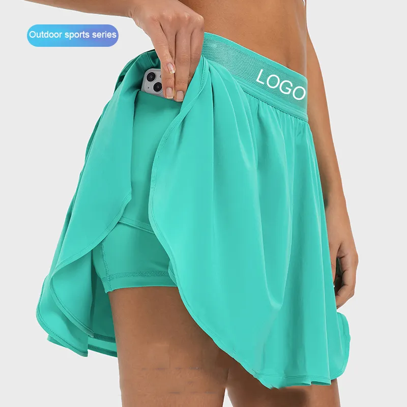 Saias de tênis para meninas sexy de cintura alta pretas com shorts e bolsos, saias lápis femininas esportivas de qualidade sólida verde para ioga