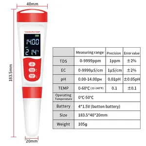 เครื่องวัดค่า PH ดิจิตอลกันน้ำ วัดอุณหภูมิ TDS EC สำหรับการทดสอบความบริสุทธิ์ของน้ำในสระว่ายน้ำและน้ำเพาะเลี้ยงสัตว์น้ำ - Product Image 6