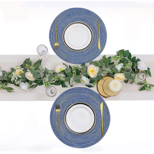 Round Brown Cotton Placemat for <strong>Wedding</strong> Luxury Square Woven Disposable Placemats Knitted Paper Waterproof Plaid Style - Product Image 3