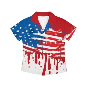 Blue Red Stars and Stripes USA Kunden spezifische Kinder Hawaii hemd Patriot Button Shirt Kurzarm Tops Drop Shipping Produkte