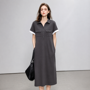 Simple Commuter V-neck Dress Women's Summer Loose Mid-length Casual Dress - Product Image 1
