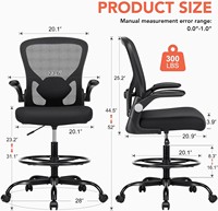 Chaise de bureau Shipborne Drafting Chair, chaise haute pour bureau debout, avec accoudoirs rabattables en maille, soutien lombaire ergonomique, chaise réglable