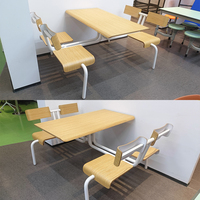 Ensemble table et chaises intégrées acier-bois pour cantine scolaire, cantine du personnel, hôpital et salle à manger industrielle