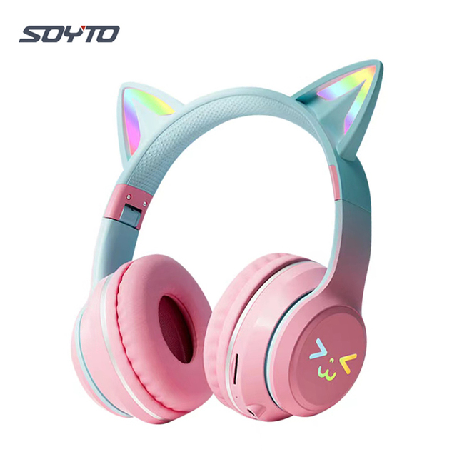 Bt612 Wireless for 5.1 On-Ear Gaming Headphones with LED Cute Cat Ears for Girls & Kids-Type-C Charging 10 Hours Playtime