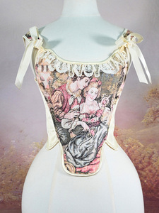Top corto tipo bustier sexy con estampado de pintura al óleo vintage para mujer, de corte bajo, faja transpirable con vendaje y volantes, estilo camisola sin mangas - Product Image 4
