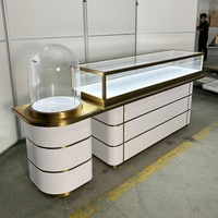 Ensemble de présentoirs à bijoux en or personnalisés Hangyi, vitrine à bijoux en acier inoxydable, éclairage LED, mobilier de boutique haut de gamme respectueux de l'environnement