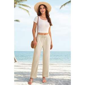 2025 conjuntos de dos piezas informales de verano para mujer, pantalones cortos holgados por encima de la rodilla, trajes de lino a la moda, talla XS - Product Image 4