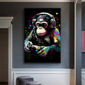 <span class=keywords><strong>Pop</strong></span> <span class=keywords><strong>Art</strong></span> <span class=keywords><strong>singe</strong></span> avec casque Graffiti toile imprimé <span class=keywords><strong>affiche</strong></span> <span class=keywords><strong>Pop</strong></span> Animal mur artiste maison décorative murale - Product Image 3