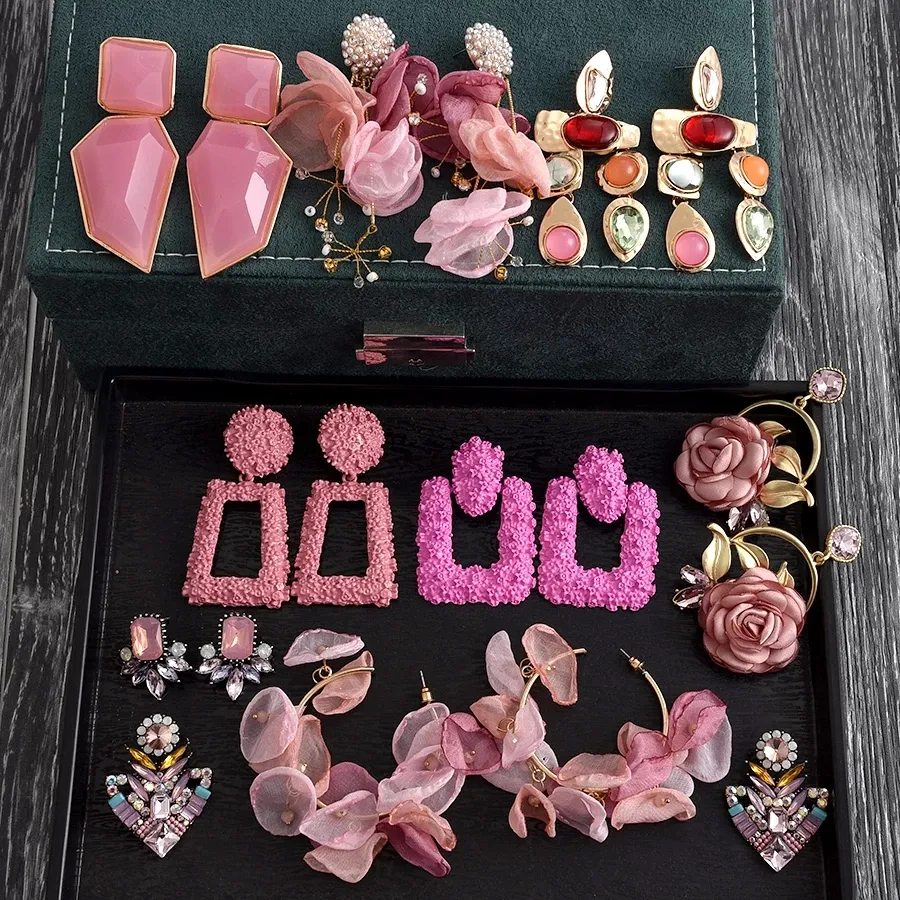 Kaimei 40 ZA Designs Fashion Jewelry Women Dangle Statement Earrings Korea Fashion Pink Resin Beaded Drop Earrings For Women