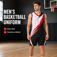 Seragam Basket Garis-garis Tajam Hitam Putih Merah Kustom, Set Jersey dan Celana Pendek Bahan Mesh Bernapas untuk Acara Bola Basket Antar Perguruan Tinggi