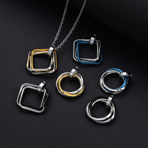 Pendentif carré géométrique en alliage à trois anneaux pour la fabrication de colliers, accessoires de bijoux DIY, composant en métal plaqué - Product Image 3
