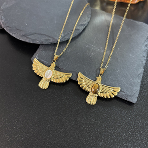 Acciaio inossidabile placcato oro 18K aquile <span class=keywords><strong>pietre</strong></span> naturali medie donne uomini collane di forte qualità - Product Image 4