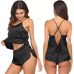 Conjunto de Pijama de Satén con Estampado Animal para Mujer, Camisón Elegante de Lujo con Pantalones Cortos sin Mangas, Cuello en V, Bordado y Transpirable - Product Image 4