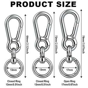 Auf Lager 64/72/78mm Zink legierung Schnell verschluss Karabiner haken Drehbarer Ösen-Abzugs <span class=keywords><strong>clip</strong></span> mit rundem O-Ring-Karabiner-Schlüssel bund - Product Image 2