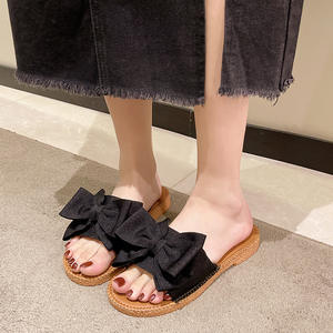 YX Slippers (cloth) Women's 2025 New Bow Flat Heel <b>Sandals</b> <b>Fashionable</b> All-match Outdoor Sweet <b>Sandals</b> for Women - Product Image 2