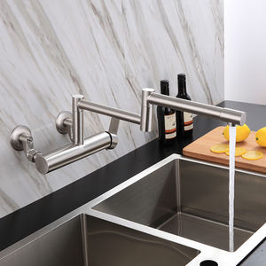 Robinet <span class=keywords><strong>mitigeur</strong></span> de <span class=keywords><strong>cuisine</strong></span> rotatif <span class=keywords><strong>brossé</strong></span> en acier inoxydable 304, eau chaude et froide, montage mural - Product Image 1