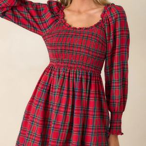 Vestido Mini de Manga Larga a Cuadros Rojos de Algodón, Moderno, para Mujer, Verano, Navidad - Product Image 5