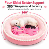 Coussin rond en peluche pour animaux de compagnie avec rebord surélevé pour chats et petits chiens, lit doux et apaisant en forme de beignet