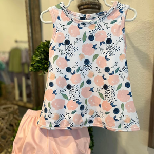 ชุดตะวันตกพิมพ์ลายดอกไม้สีชมพูสำหรับเด็กผู้หญิงชุด GSSO2771แขนสั้นกำหนดได้เอง - Product Image 1