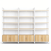 Étagère de présentation moderne en acier et bois avec armoire de rangement, étagères modulaires multi-niveaux pour magasin de détail