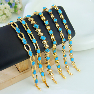 Fashion Turquoise <b>Gold</b> Plated 21k <b>Bracelet</b> Geometric Link Bohemia Style Jewelry for Women Accessories Gift - Product Image 1