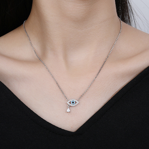 Collana di talismano in argento 925 retrò semplice per <span class=keywords><strong>le</strong></span> donne gioielli di moda-<span class=keywords><strong>lacrime</strong></span> di goccia d'acqua occhi blu <span class=keywords><strong>del</strong></span> diavolo per catene di maglione regalo - Product Image 2