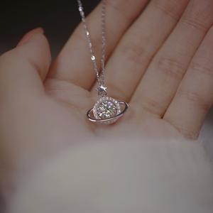 S925 Sterling Silver <b>Small</b> Fresh Square <b>Bag</b> Diamond Inlaid Pendant Candy <b>Bean</b> Sea Blue Necklace Fashion Beaded Necklace - Product Image 3