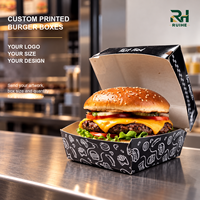 Boîte à hamburger pliable en carton avec impression personnalisée noire pour la restauration à emporter et la vente en gros