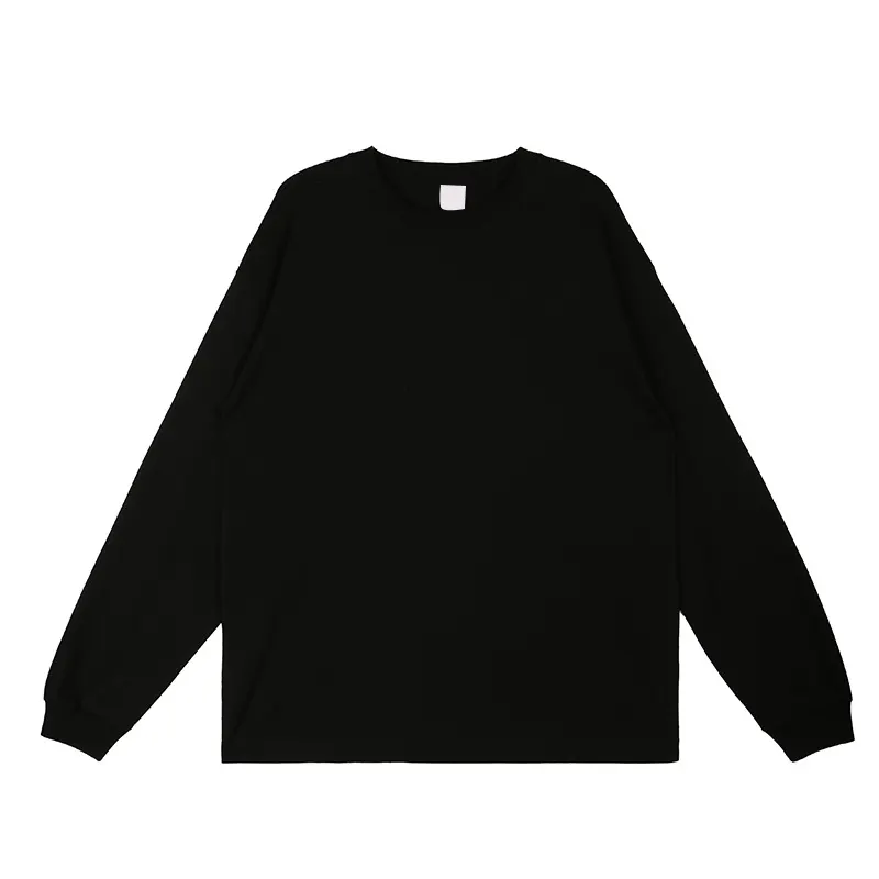 Wholesale Custom Black T Shirt Long Sleeve Cotton TShirt Printed Blank Simple Colour Tees Hip Hop Plain Oversized Black T-Shirt