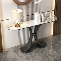 Nouveau design de table d'entrée en croissant Console demi-lune en marbre artificiel Meuble de décoration pour couloir en acier