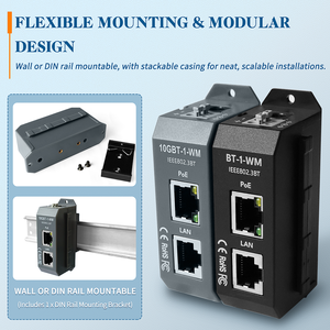 Din Mount cổng duy nhất 10 Gigabit 802.3bt PoE ++ phun IEEE 802.3af/at/BT 90W đầu ra tối đa hoạt động giữa nhịp PoE phun - Product Image 5