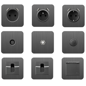 ABUK CE RoHs Finition brossée Panneau PC Gris Puissance EU FR Prise murale électrique Bouton rond Interrupteur Prise USB - Product Image 2