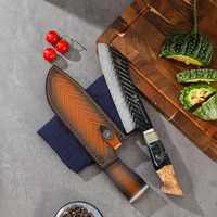 Couteau Santoku SHANGDAO 7,5 pouces, couteau de chef professionnel, manche en résine, 67 couches de damas, avec étui en cuir, ensemble de couteaux de cuisine