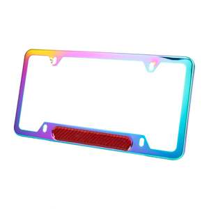 Coche tamaño EE. UU. Universal Acero inoxidable Neo cromo tostado azul Marco de soporte de <span class=keywords><strong>matrícula</strong></span> personalizado + pegatina de fibra de carbono - Product Image 2