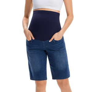 Shorts en jean de <span class=keywords><strong>maternité</strong></span> extensibles, longueur genou, avec soutien complet du ventre, taille haute, décontractés, pour la grossesse, avec poches fonctionnelles - Product Image 2