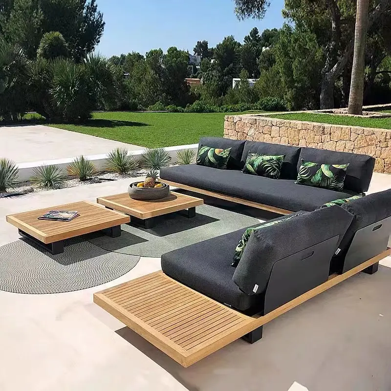 Açık veranda setleri için lüks tasarım tik koltuk takımı ahşap bahçe mobilyaları oturma