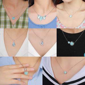 Collares de Larimar <span class=keywords><strong>Natural</strong></span> de plata 925 hechos a mano, colgantes esculpidos a mano con venas oceánicas fluidas, cadenas finas - Product Image 3