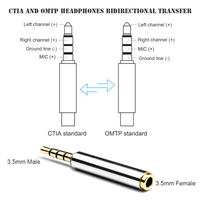 Adaptateur convertisseur audio universel plaqué or 3.5mm 4 pôles mâle vers femelle pour haut-parleurs moniteurs écouteurs casque microphones