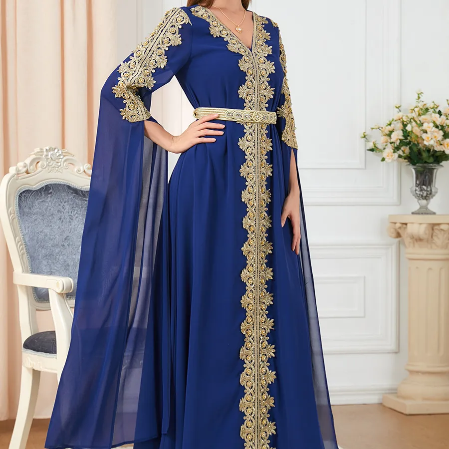 Abaya – robe de soirée Maxi en dentelle, style moyen-orient, dubaï, manches longues
