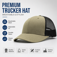 Gorra Trucker Clásica de 6 Paneles con Malla Trasera Ajustable y Cierre a Presión, con Parche de Cuero con Logotipo de Bandera Americana, Estilo 115, Personalizada OEM
