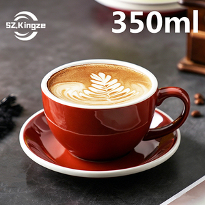 Kingze personalizado impreso brillante color esmalte cerámica 350ml gran capacidad árabe capuchino café té tazas y platillos - Product Image 1