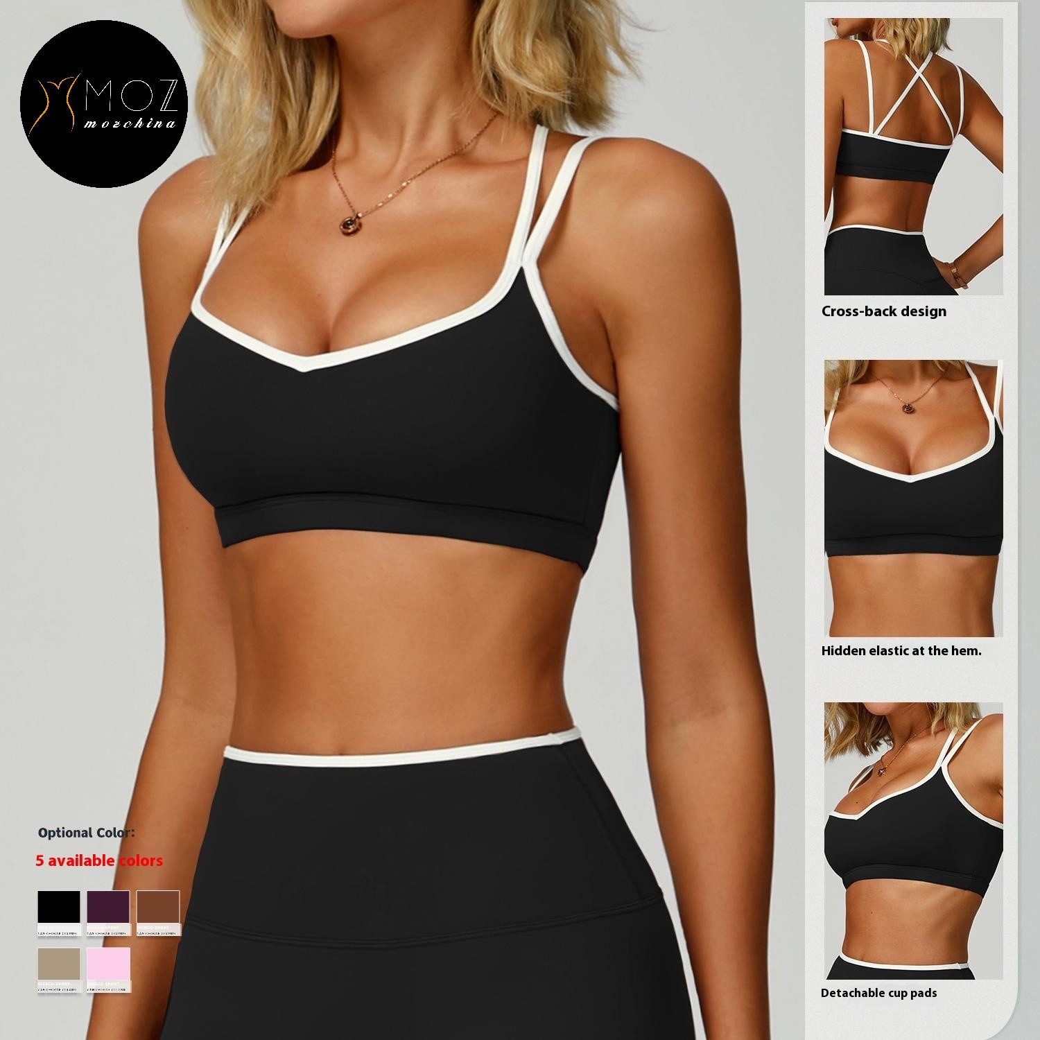 Color Block Naked Sensation High Support V-neck Front Sports Bra Quick-Dry Tight Cross Back Yoga Fitness Workout Top Women