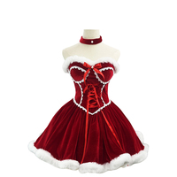 Costume de cosplay de demoiselle d'honneur de Noël mignon, robe rouge en polyester pour femmes, taille plus, fête de Noël, marque YUZI