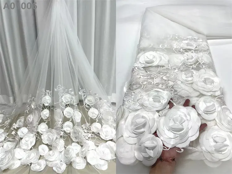 Guipure 3D Flower Applique White Lace Fabric For Elegant Wedding Dress
