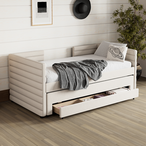 Sofá Cama Moderno Ajustable de Terciopelo Tapizado Tamaño Individual con Cama Nido y 3 Cajones de Almacenamiento, Sofá Cama de Pelo Corto para Habitación de Huéspedes y Sala de Estar - Product Image 2