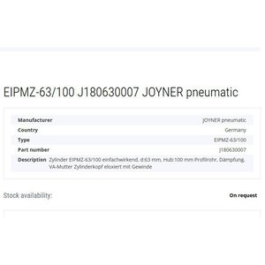 Cilindro Neumático Joyner EIPMZ-63/100, 63 mm, Carrera de 100 mm, Simple Acción, con Amortiguación - Product Image 1