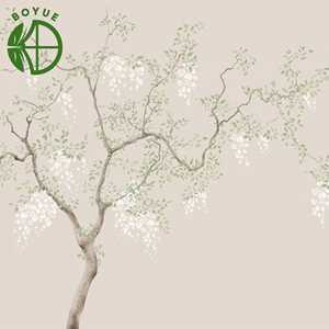 Elegante Mural Botánico de Papel de Seda, Arte Mural de Árboles Verdes para Hoteles de Lujo, Apartamentos y Diseño de Interiores Comerciales - Product Image 3