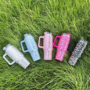 Stainless Steel 40 oz Vacuum Insulated Thermos Tumbler Straw Drinks Travel Leopard Car Mug 8 Colors Novelty Party Office Use - Product Image 2