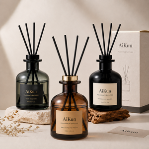 AIKUN 100ml Private Label Luxury Glass Bottle Essential Oil Aroma Dry Flower Reed <b>Diffuser</b> with Rattan <b>Sticks</b> - Product Image 1