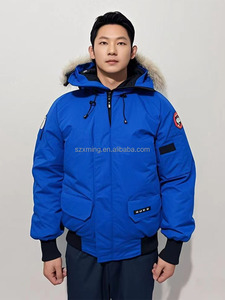 Áo khoác mùa đông nam Langford Wyndham kiểu dáng thường ngày, có mũ lông chồn, chống thấm nước, khóa kéo, kiểu bomber, lót lông vũ - Product Image 3